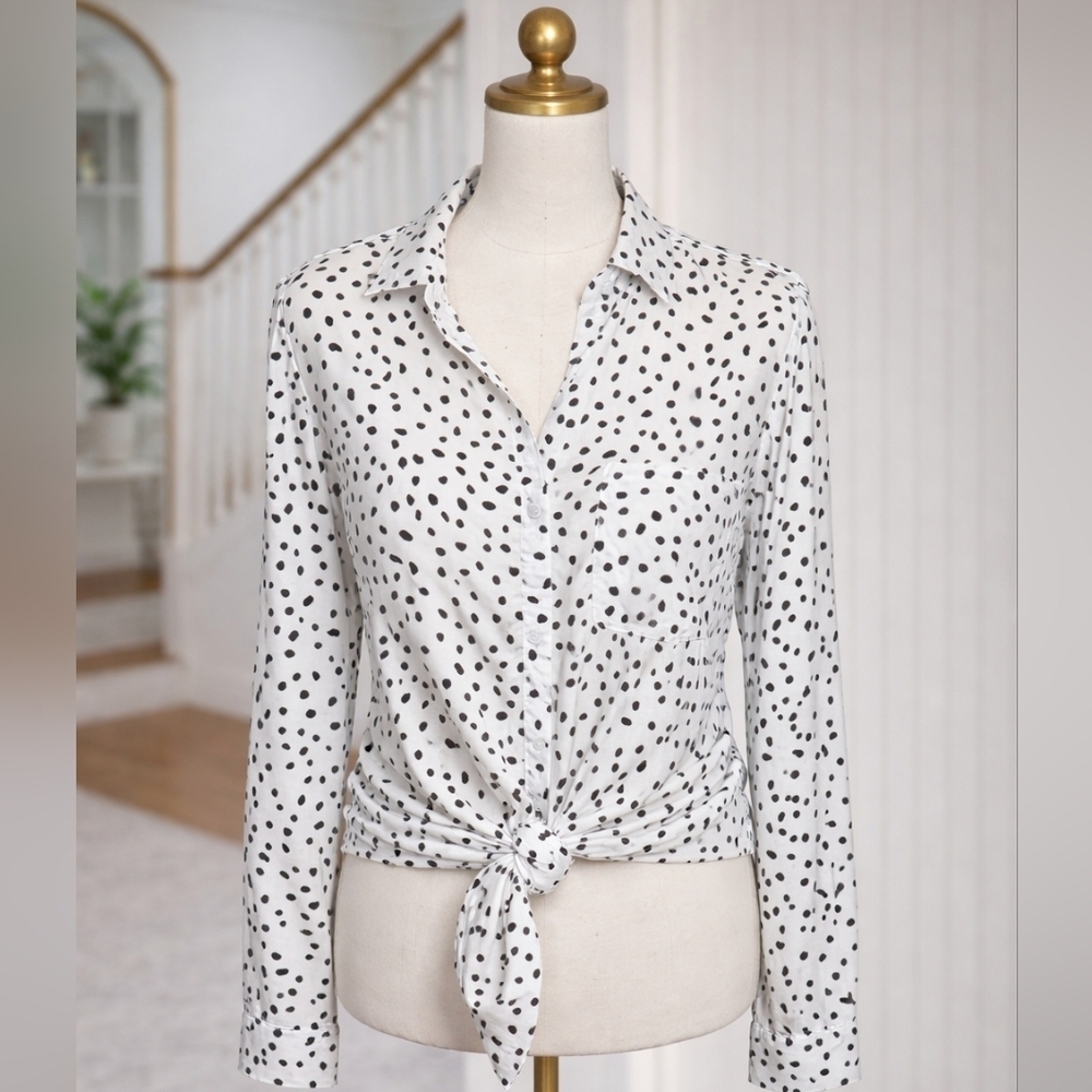 Beach Lunch Lounge Blouse V Neck Polka Dot Top Small